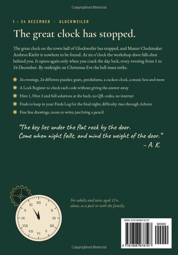 Wydanie: Angielski Theo Ashgrove (Autor) Format: Miękka oprawa The Clockmaker's Workshop - An Escape Room Advent Calendar: Escape before the midnight bel