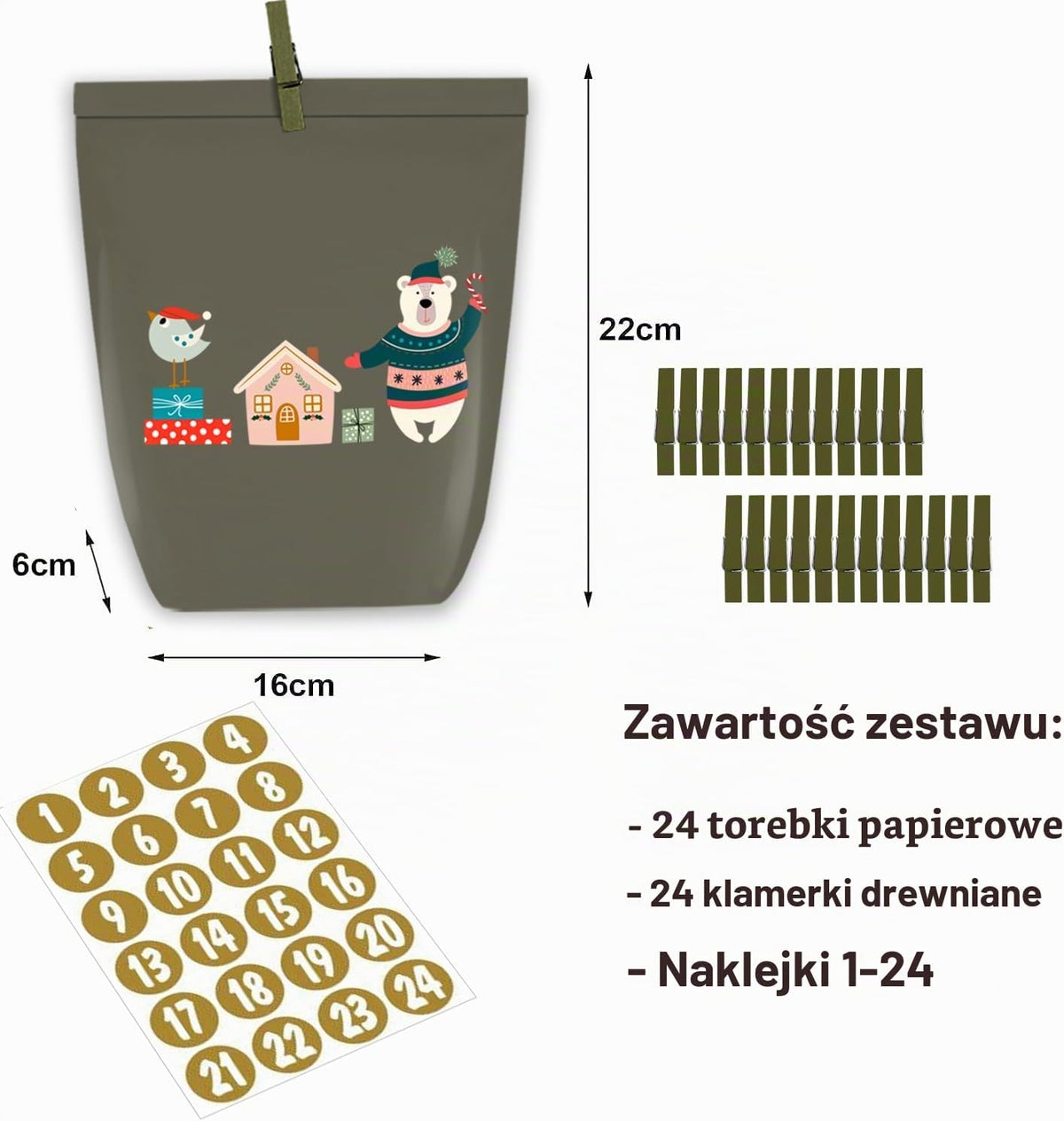 PANSIBY Kalendarz adwentowy do napełniania, 24 kalendarze bożonarodzeniowe, papierowe torebki do m