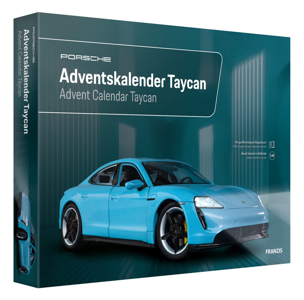 Wydanie: Niemiecki Porsche Museum (Wydawca) Format: Nieznana oprawa Franzis 67203 Kalendarz adwentowy Porsche Taycan Frozen Blue, metalowy model w skali 1:24,