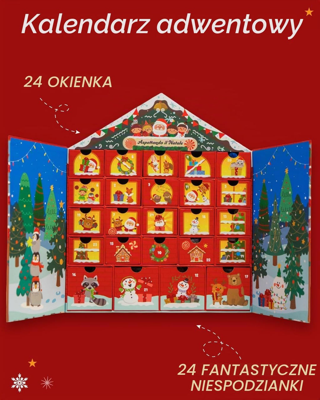 Cartomania Kalendarz adwentowy, 24 szuflady, niespodzianki do odkrycia każdego dnia, 24 prezenty, Boż