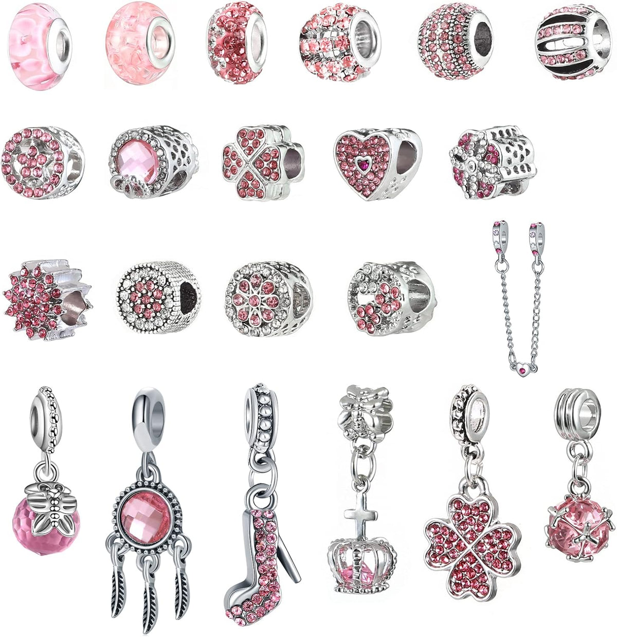 Naler 24-częściowy kalendarz adwentowy charms różowy wisiorek biżuteria