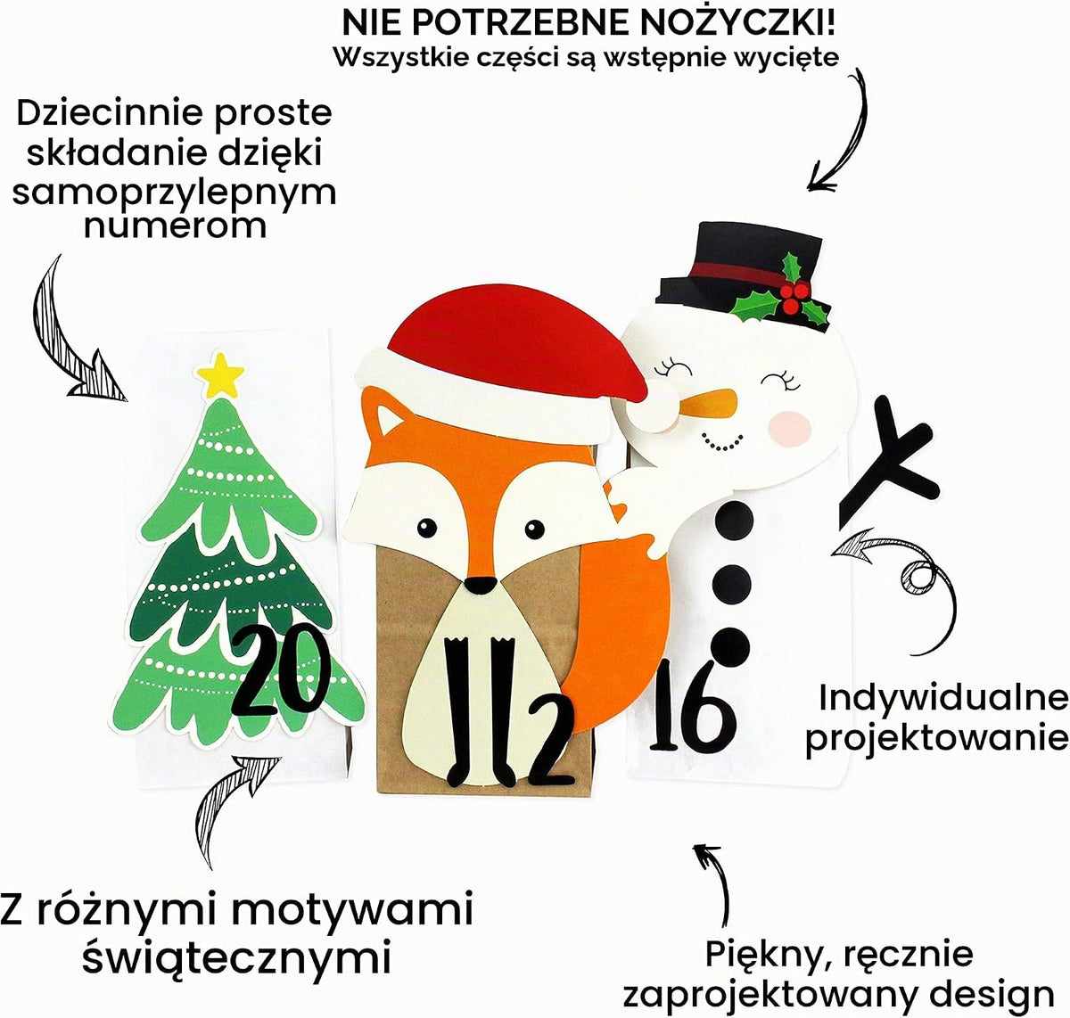 Papierdrachen DIY kalendarz adwentowy do wypełnienia – wykrojony zimowy