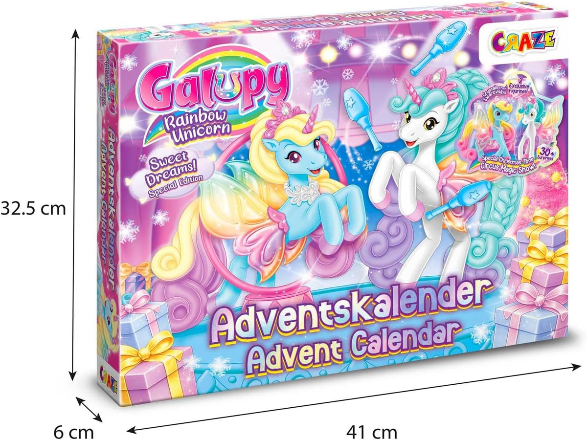 Galupy GALUPY Kalendarz adwentowy 2026 dla dzieci – jednorożec cyrk z 2 figurkami