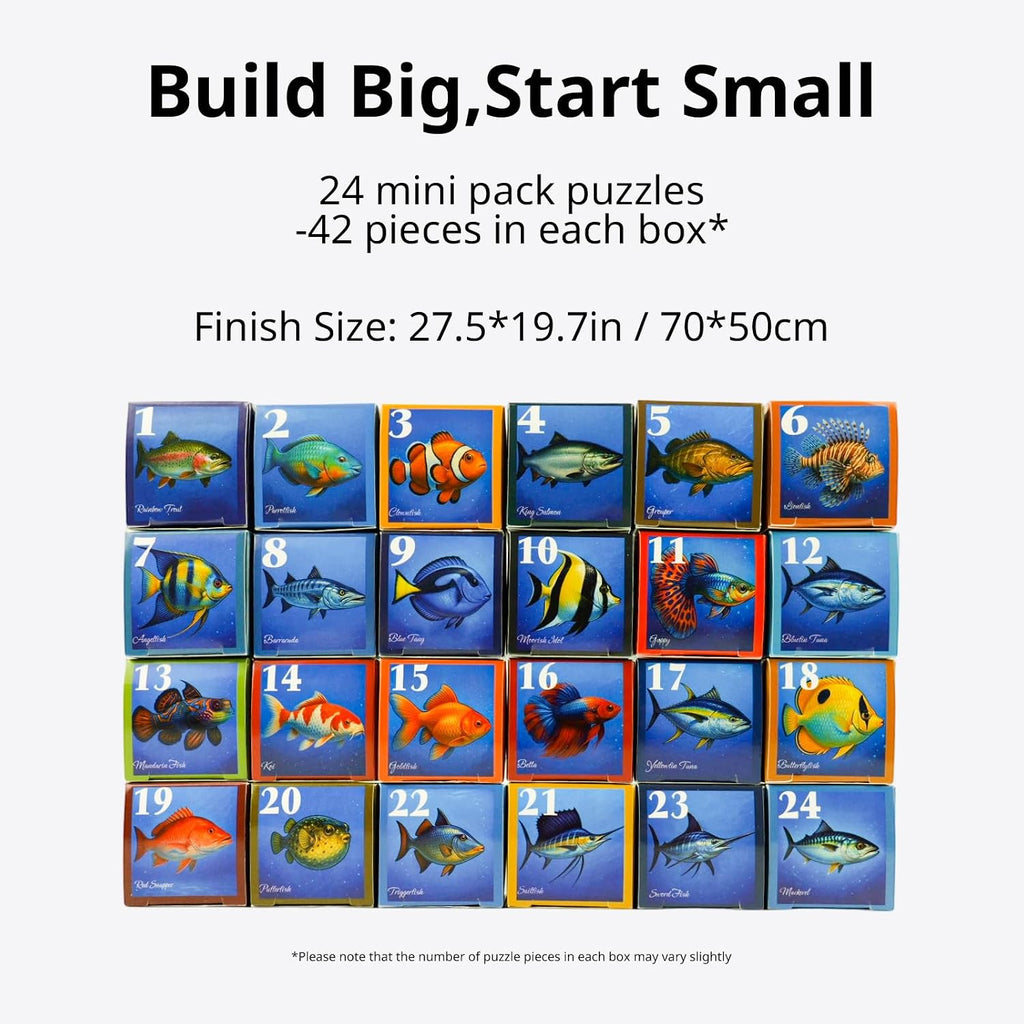Rokt&razo Ryby – zestaw 24 mini puzzli – 1000 sztuk – kalendarz