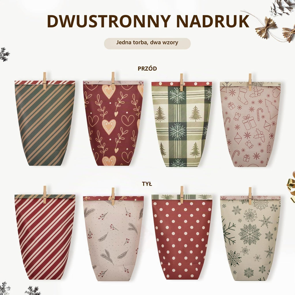 Tibomuo 24 szt. Bożonarodzeniowy kalendarz adwentowy, pusty kalendarz adwentowy, papierowe torby d