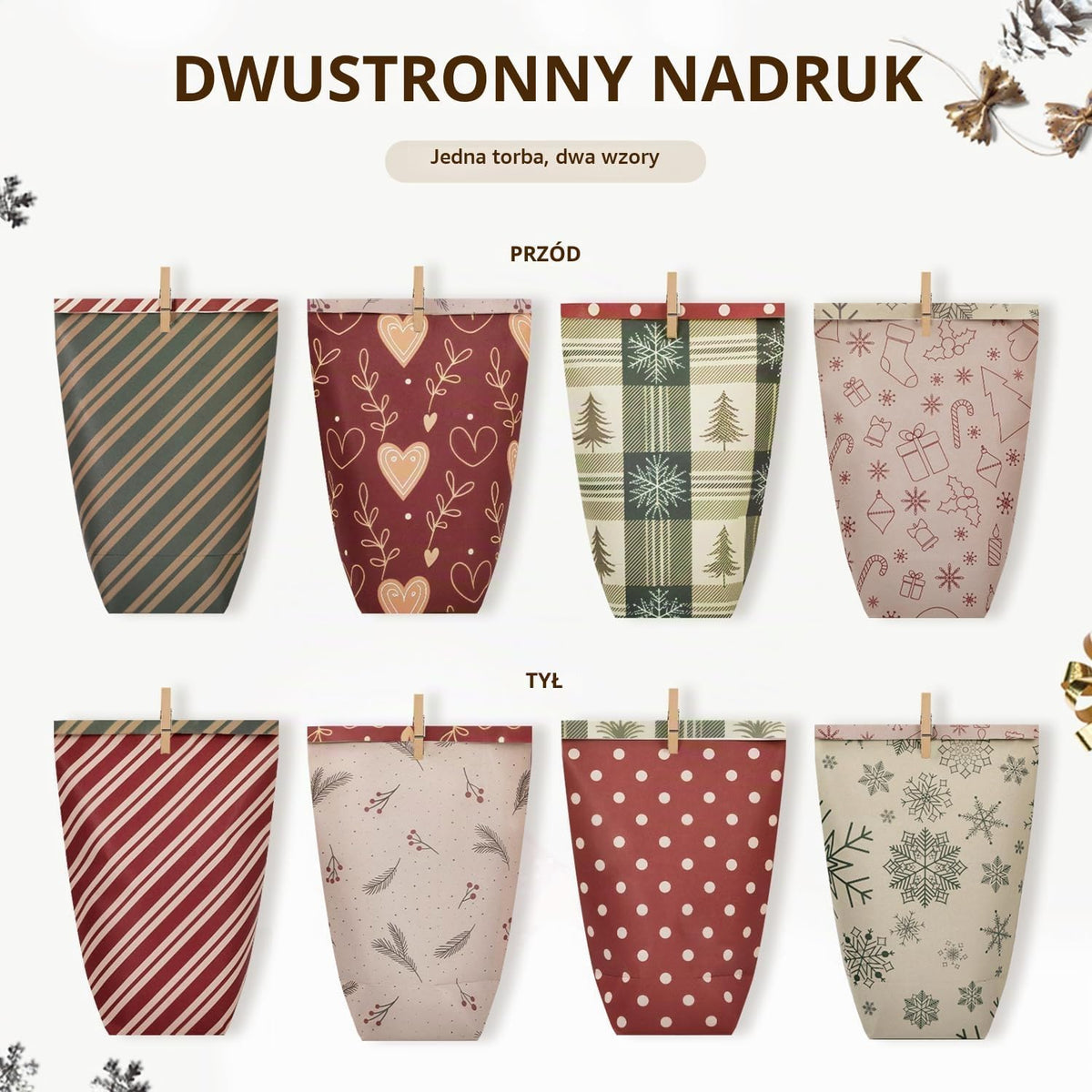 Tibomuo 24 szt. Bożonarodzeniowy kalendarz adwentowy, pusty kalendarz adwentowy, papierowe torby d