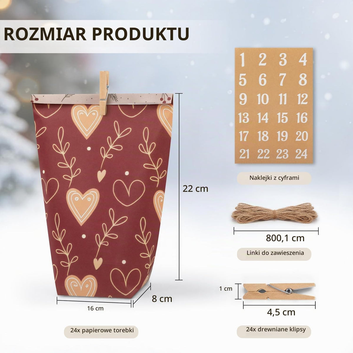Tibomuo 24 szt. Bożonarodzeniowy kalendarz adwentowy, pusty kalendarz adwentowy, papierowe torby d