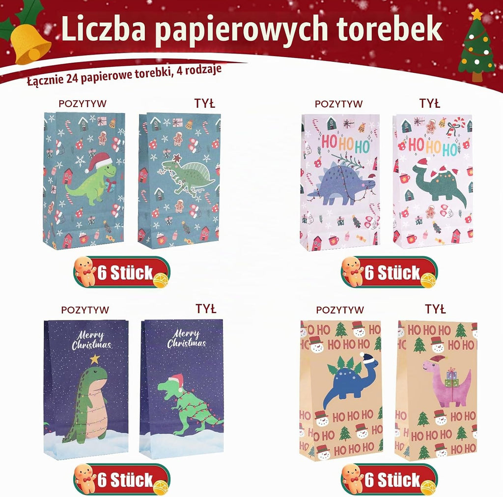 ANPLUS Kalendarz adwentowy do napełniania XXL, dla dzieci, na prezent, papierowe adwentowe torebk