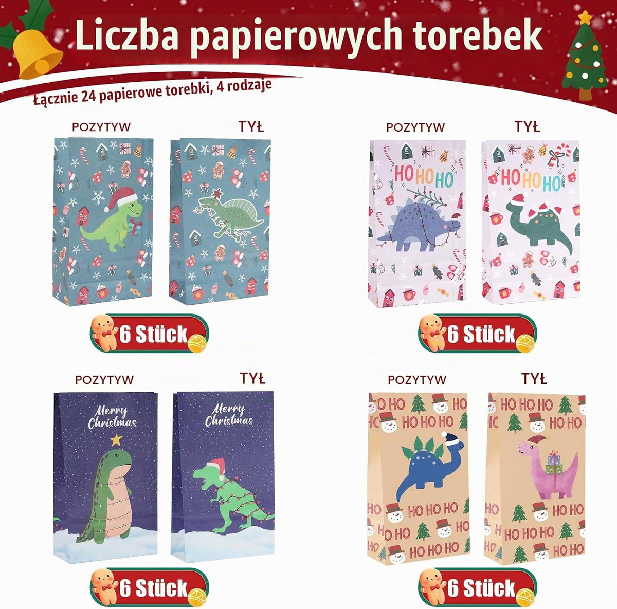 ANPLUS Kalendarz adwentowy do napełniania XXL, dla dzieci, na prezent, papierowe adwentowe torebk