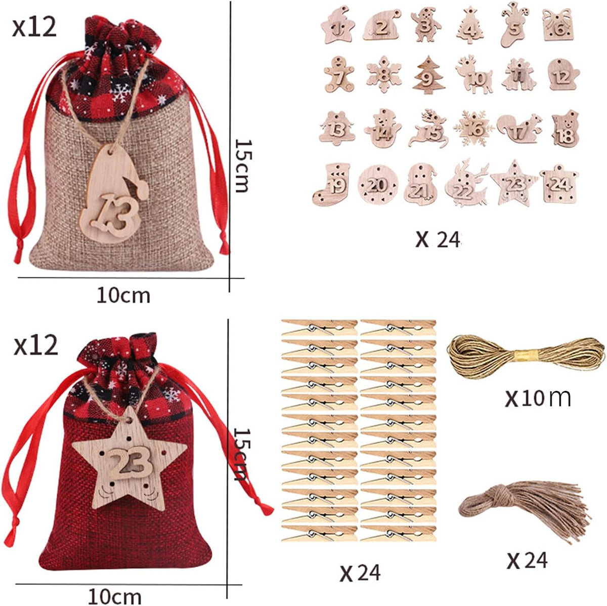 Whcctl Kalendarz adwentowy – 24 torebki do kalendarza adwentowego