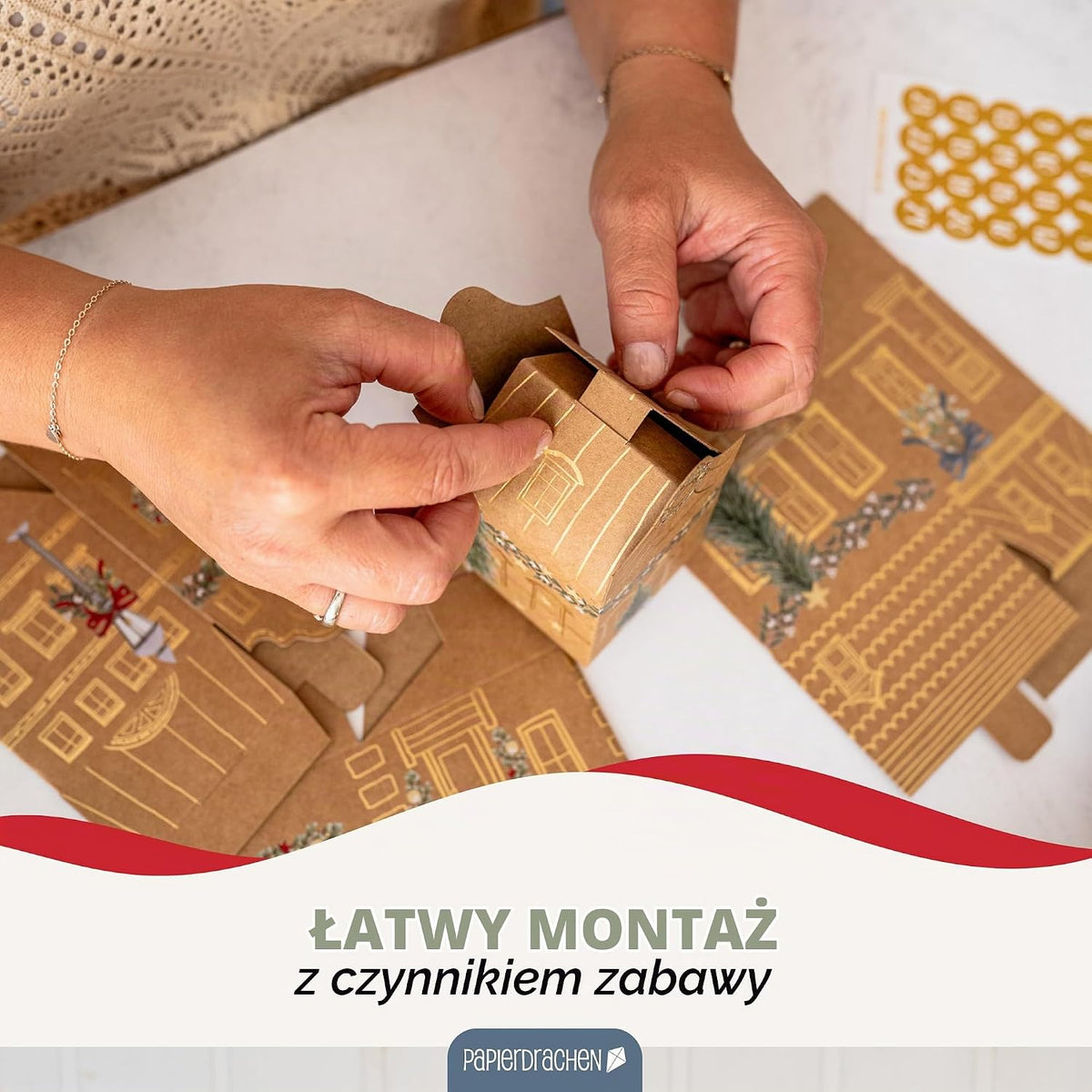 Papierdrachen Papierdrachen Kalendarz Adwentowy 2025 - Zestaw DIY z 24 domkami z papieru pakowego - skła