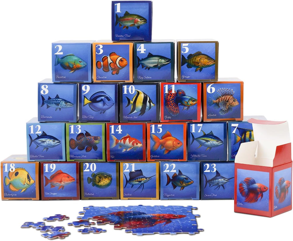Rokt&razo Ryby – zestaw 24 mini puzzli – 1000 sztuk – kalendarz
