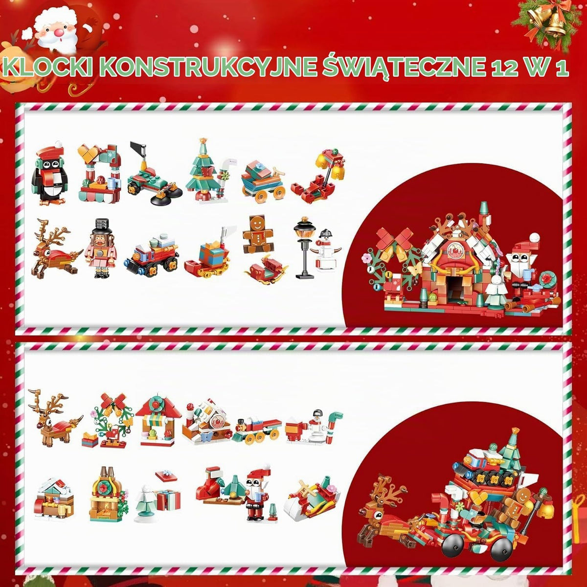 KAHEIGN Kalendarz adwentowy z klockami – sanie Mikołaja, 895 el.