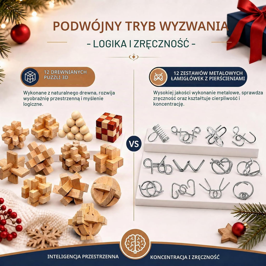 AIQII Kalendarz Adwentowy 2027 Puzzle Gry dla Dzieci i Dorosłych 24 Dni