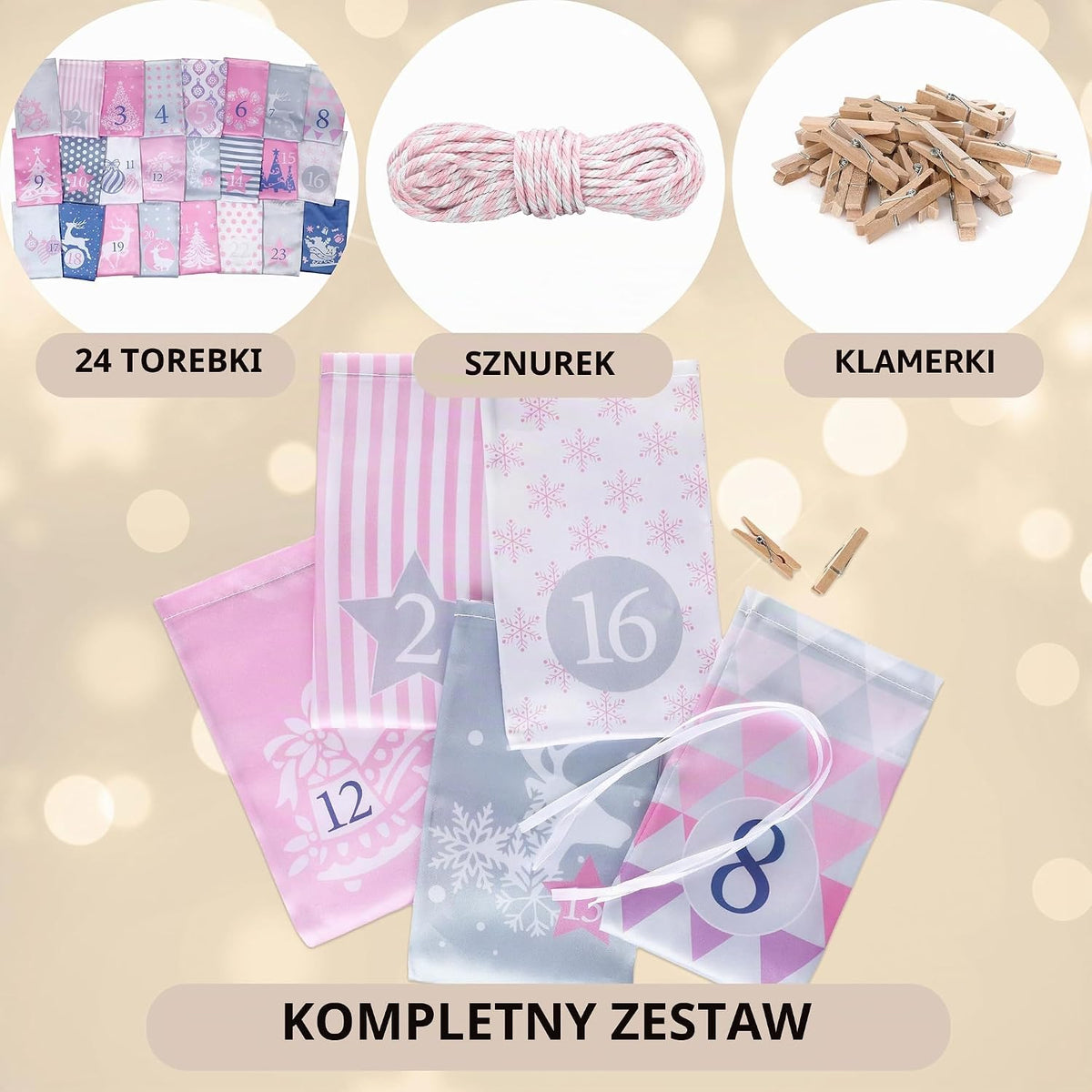 Nordstern Nordstern Kalendarz adwentowy do napełniania – woreczki materiałowe, zestaw 24 szt. jako k