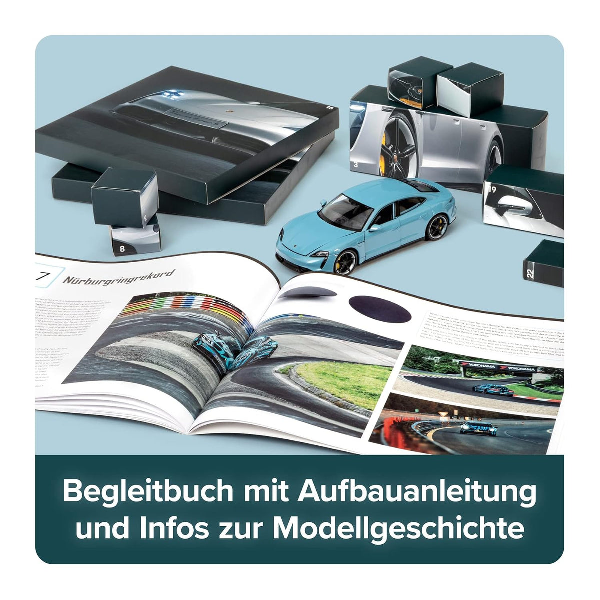 Wydanie: Niemiecki Porsche Museum (Wydawca) Format: Nieznana oprawa Franzis 67203 Kalendarz adwentowy Porsche Taycan Frozen Blue, metalowy model w skali 1:24,