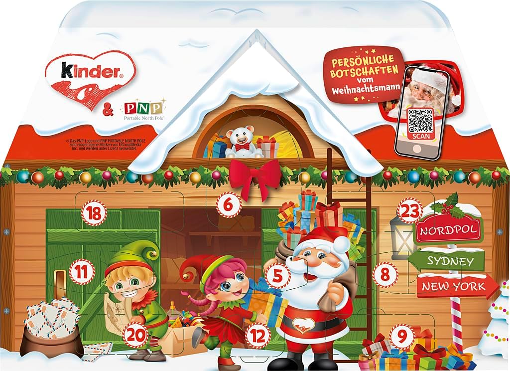 Kinder Chocolate Dziecięcy kalendarz adwentowy Mix Świąteczny Dom, 1 sztuka (1 x 224 g)