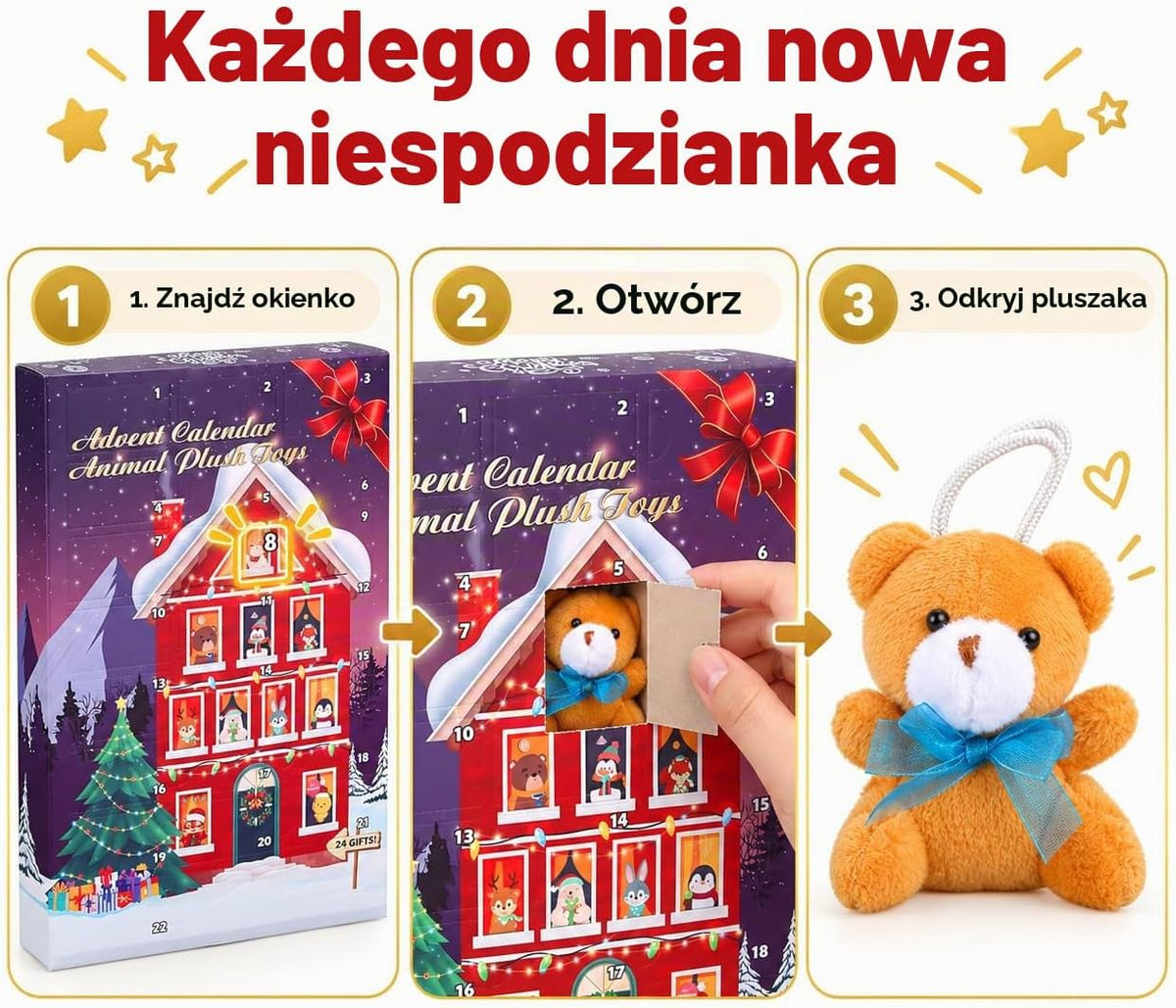 Moncolis Kalendarz adwentowy dla dzieci 2026 – 24 pluszaki breloczki