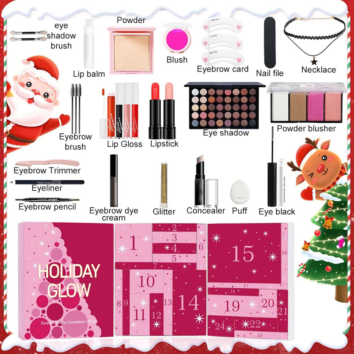 Clawrex Beauty kalendarz adwentowy 2025, 24 sztuki kalendarz adwentowy 2025 zestaw do makijażu dla