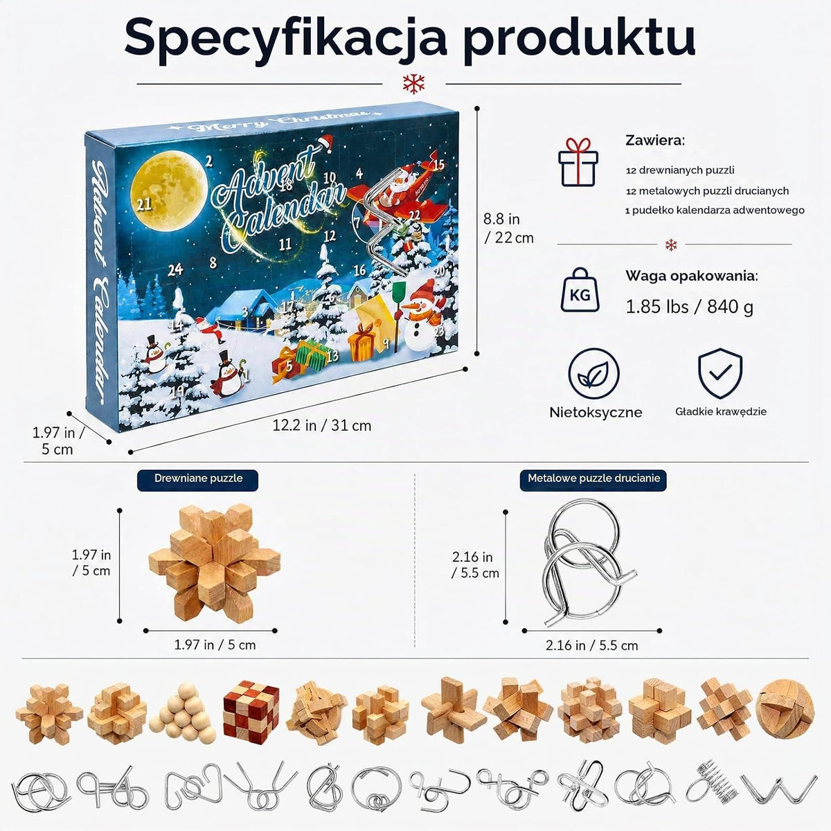 AIQII Kalendarz Adwentowy 2027 Puzzle Gry dla Dzieci i Dorosłych 24 Dni