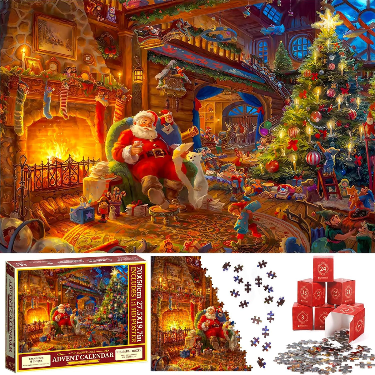 ITMNMNL Puzzle kalendarz adwentowy 2026, kalendarz adwentowy, puzzle, 24 pudełka - 1008 elementów,