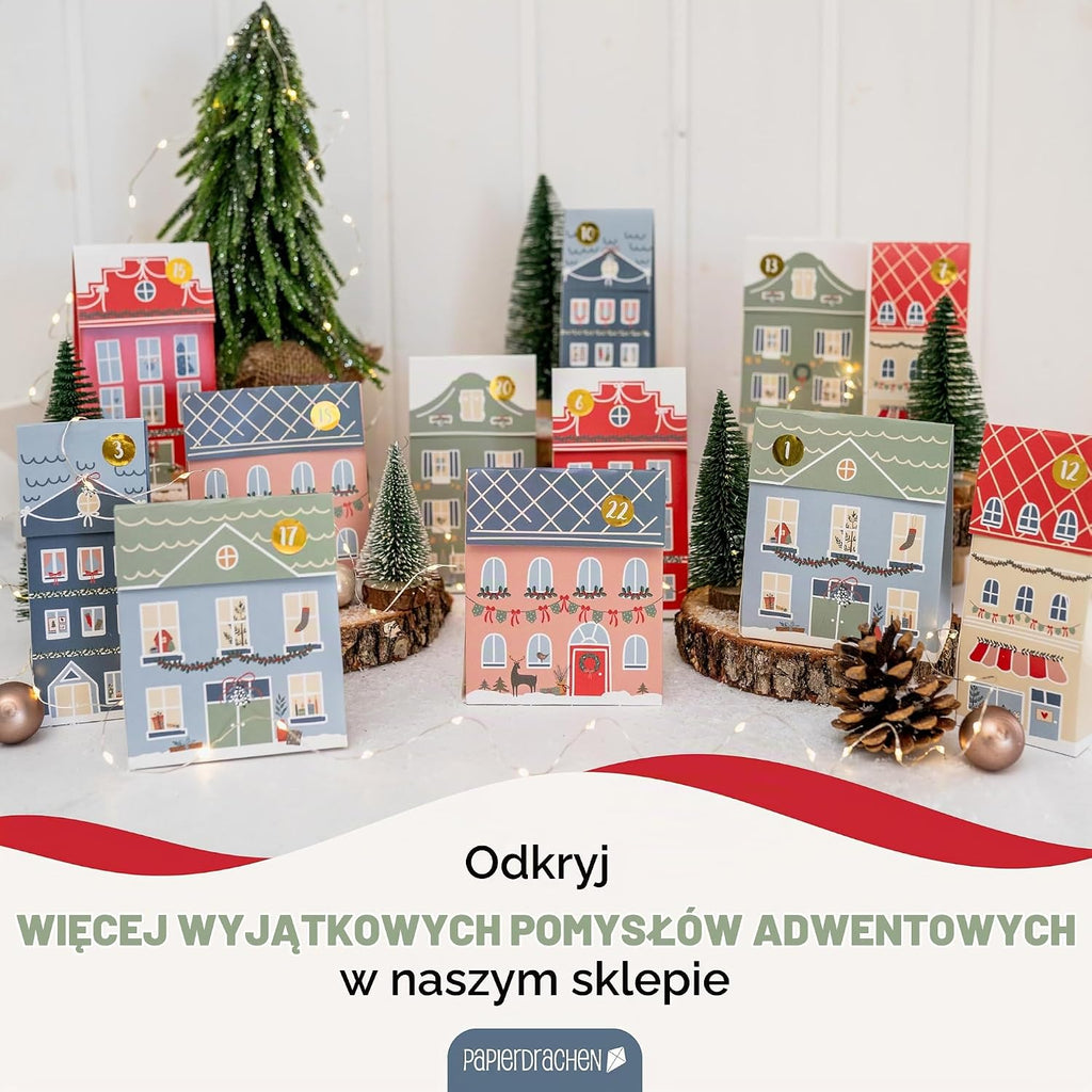 Papierdrachen Papierdrachen Kalendarz Adwentowy 2025 - Zestaw DIY z 24 domkami z papieru pakowego - skła