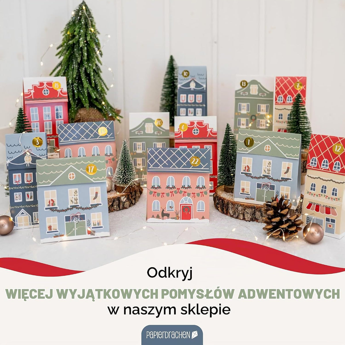 Papierdrachen Papierdrachen Kalendarz Adwentowy 2025 - Zestaw DIY z 24 domkami z papieru pakowego - skła