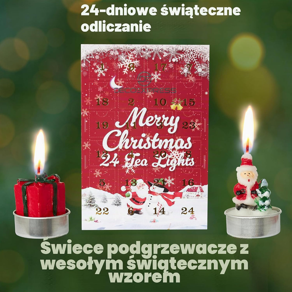 DECO EXPRESS Kalendarz adwentowy 2026 płaski podgrzewacz świeca