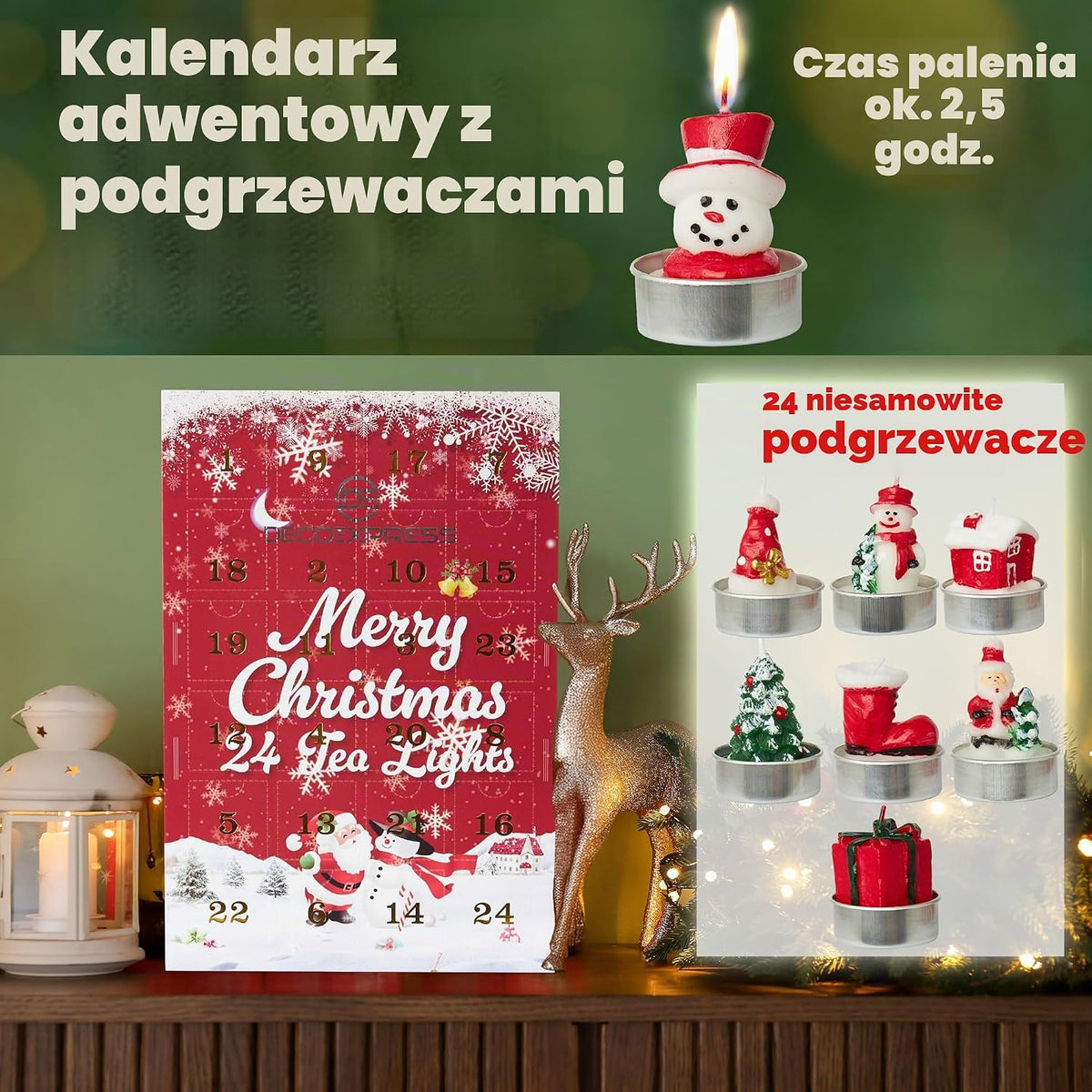 DECO EXPRESS Kalendarz adwentowy 2026 płaski podgrzewacz świeca