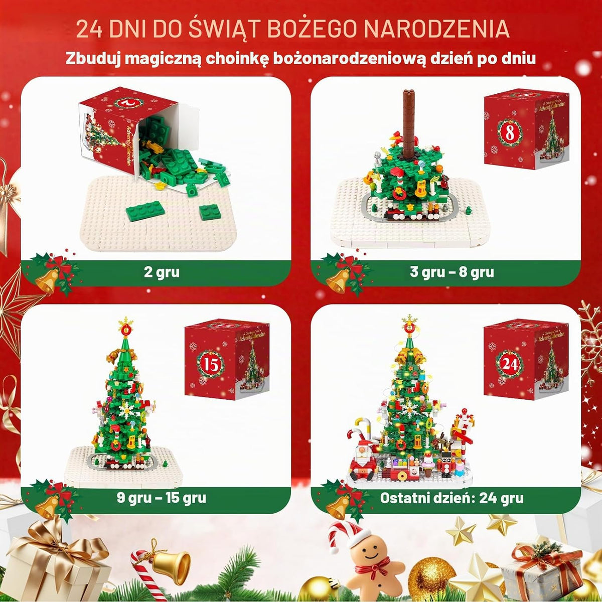 Viosmut Kalendarz adwentowy 2026 dla dzieci, 24-dniowy kalendarz bożonarodzeniowy z klockami zacis
