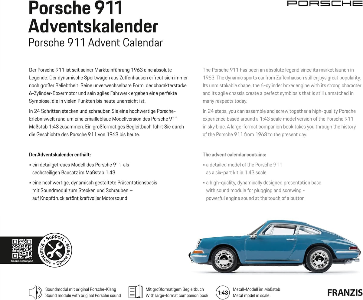 FRANZIS 67664 – Porsche 911 Adventskalender Emailleblau – kalendarz