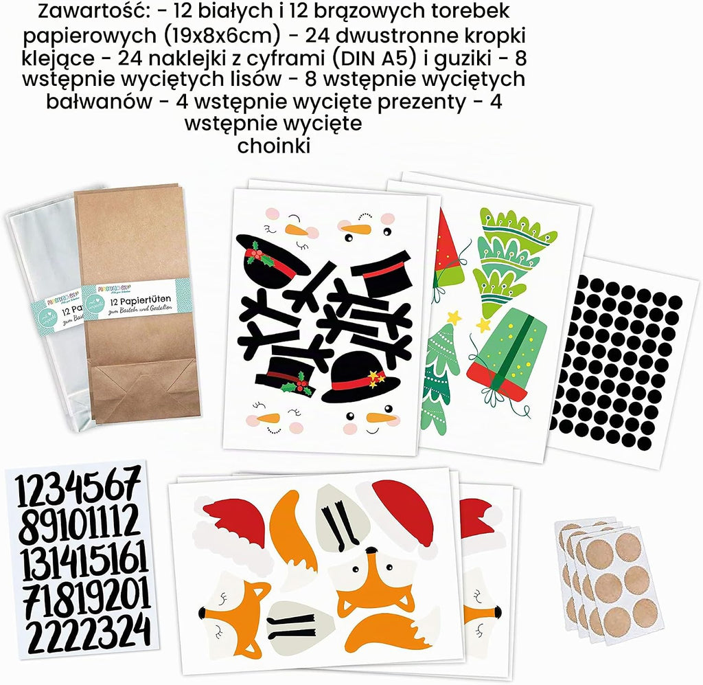 Papierdrachen DIY kalendarz adwentowy do wypełnienia – wykrojony zimowy