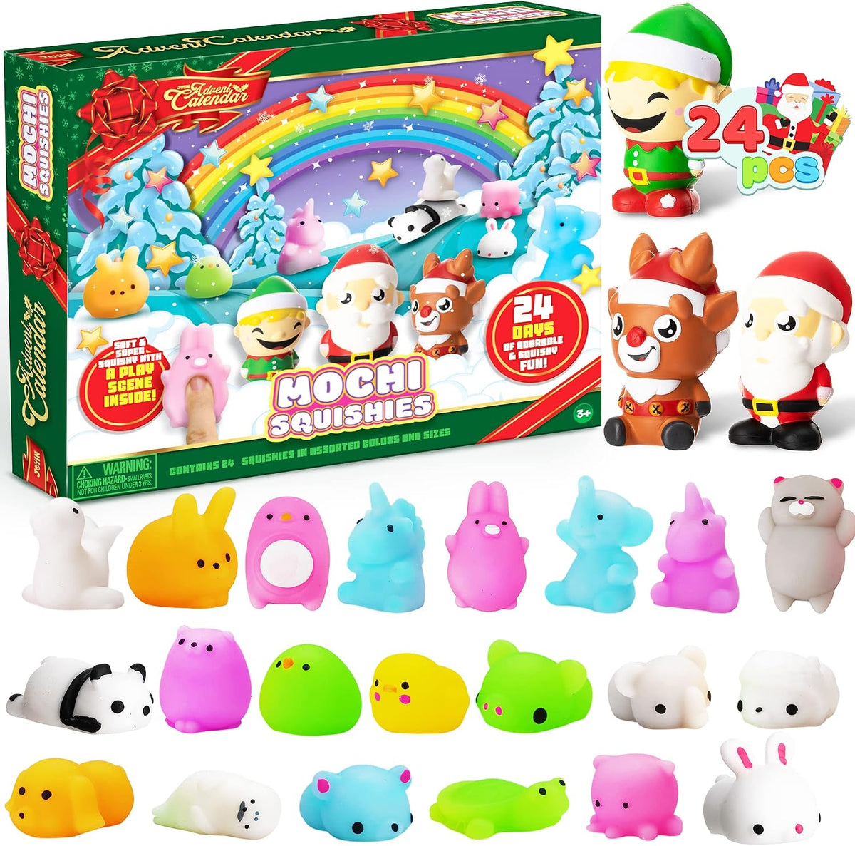 JOYIN JOYIN Kalendarz adwentowy 2022 Mochi Squishy, na Boże Narodzenie, 24 dni z 21 uroczymi zwi