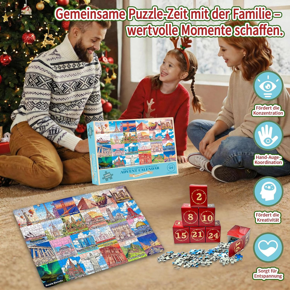 Kalendarz adwentowy puzzle – słynne budowle świata, 1008 elementów