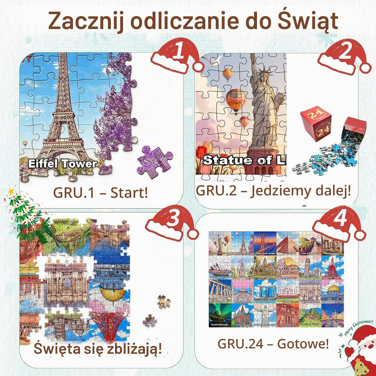 Kalendarz adwentowy puzzle – słynne budowle świata, 1008 elementów