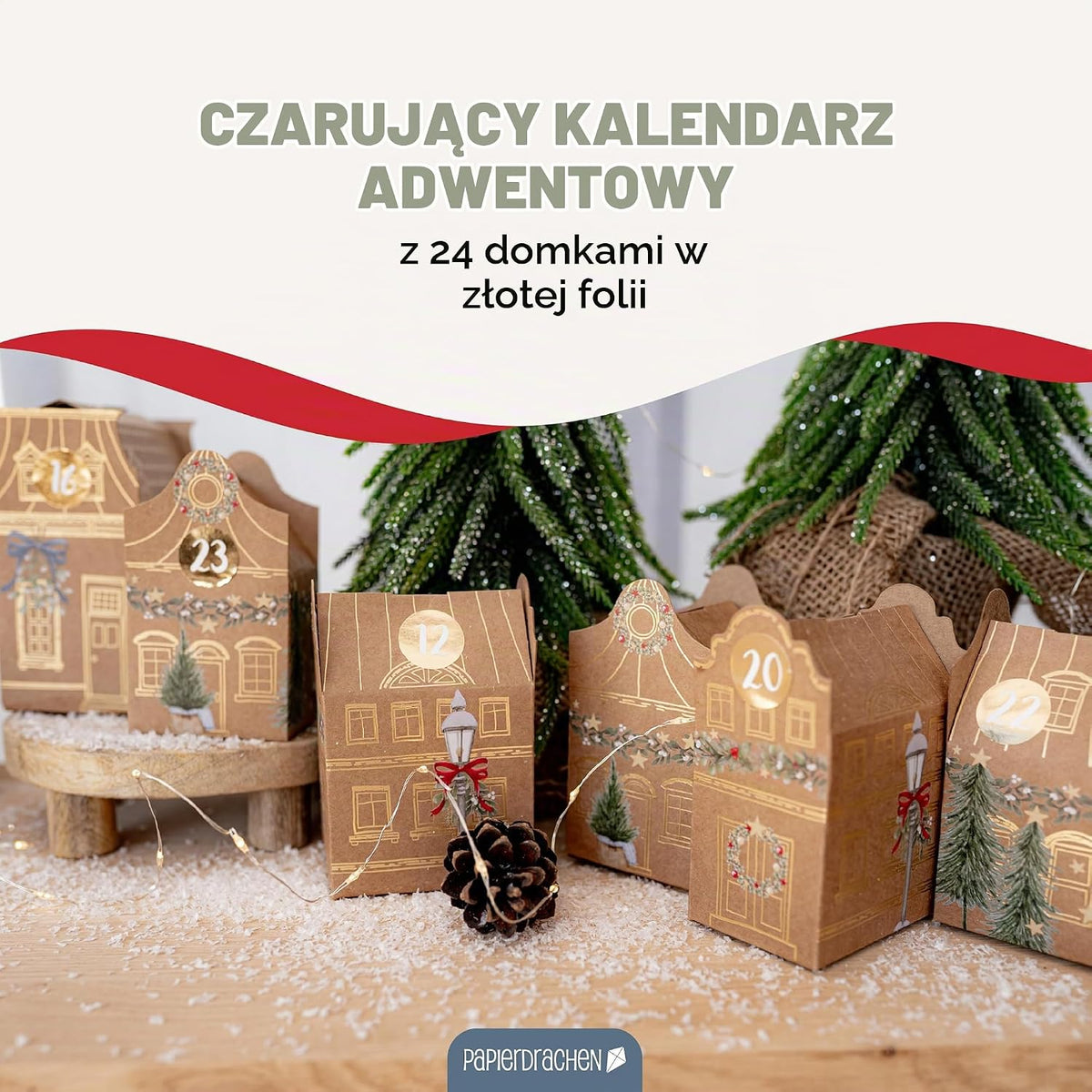 Papierdrachen Papierdrachen Kalendarz Adwentowy 2025 - Zestaw DIY z 24 domkami z papieru pakowego - skła