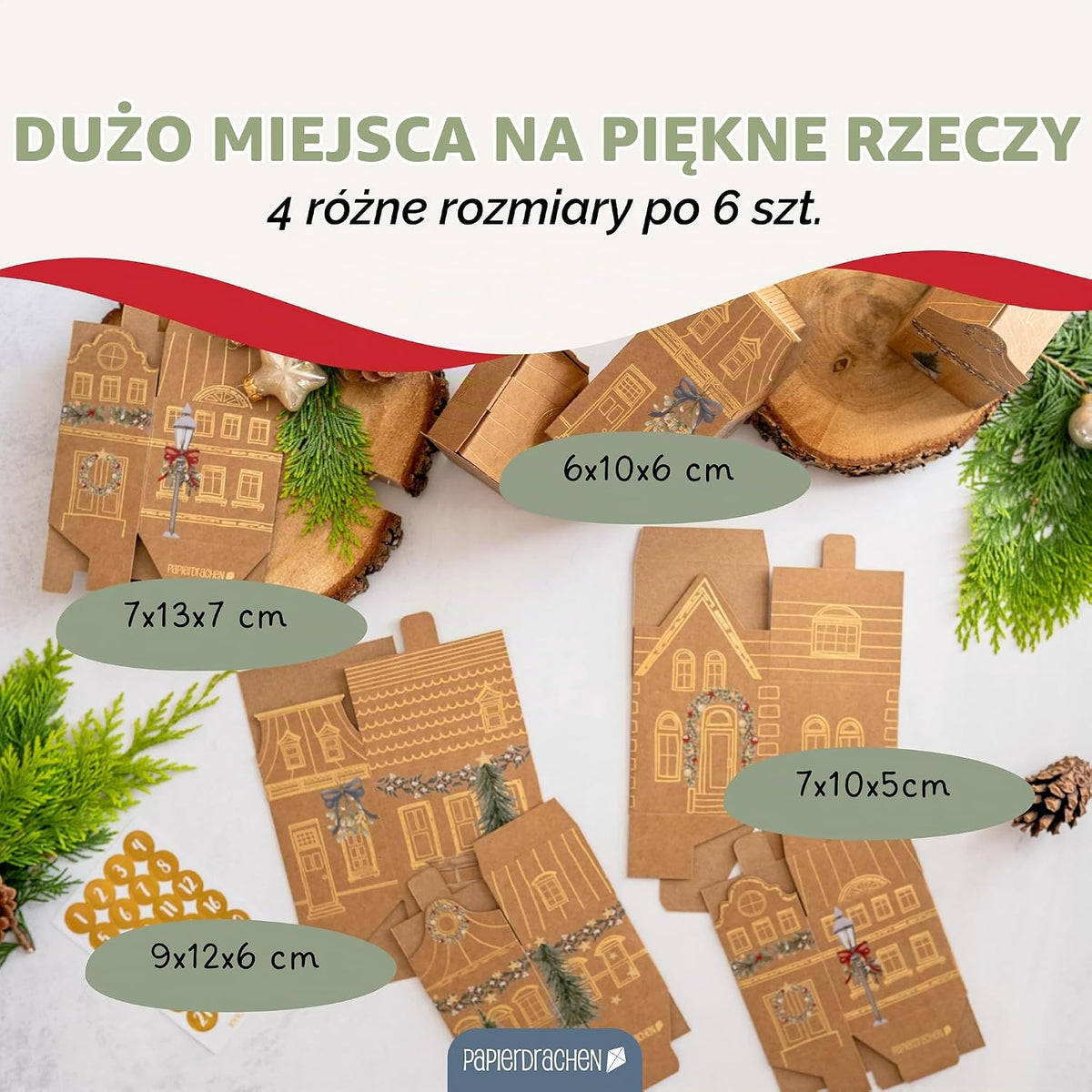 Papierdrachen Papierdrachen Kalendarz Adwentowy 2025 - Zestaw DIY z 24 domkami z papieru pakowego - skła