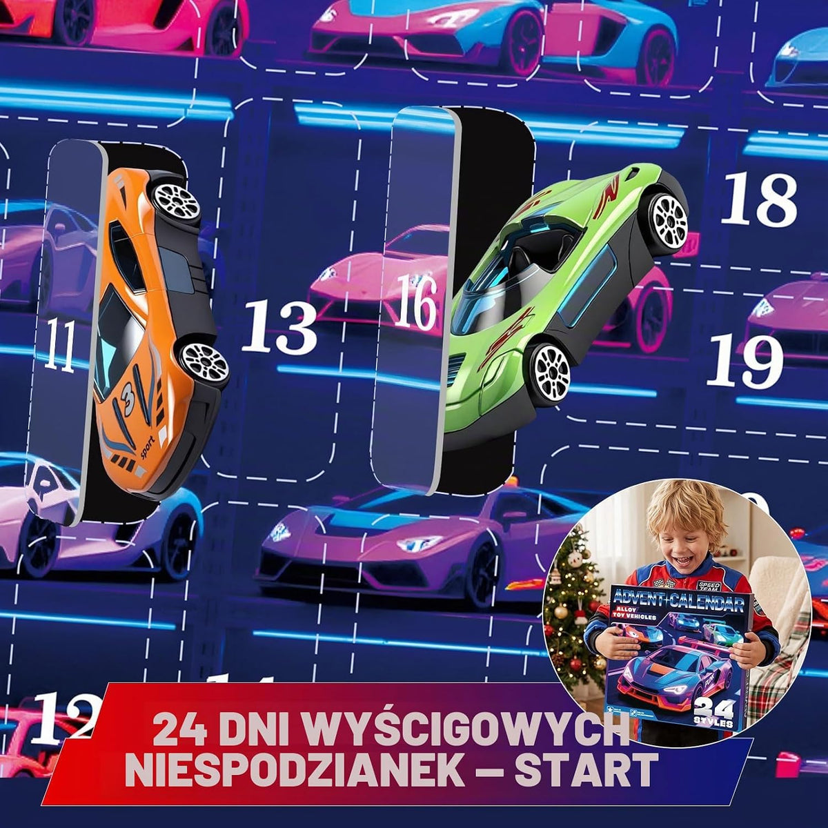 Sumsoltic Kalendarz adwentowy z 24-częściowymi pojazdami do zabawy