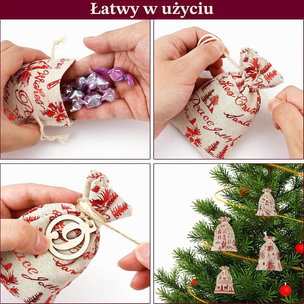 ANZOAT 97 szt. świątecznych torebek do kalendarza adwentowego, DIY, 24 dni, juta, wiszący kalenda