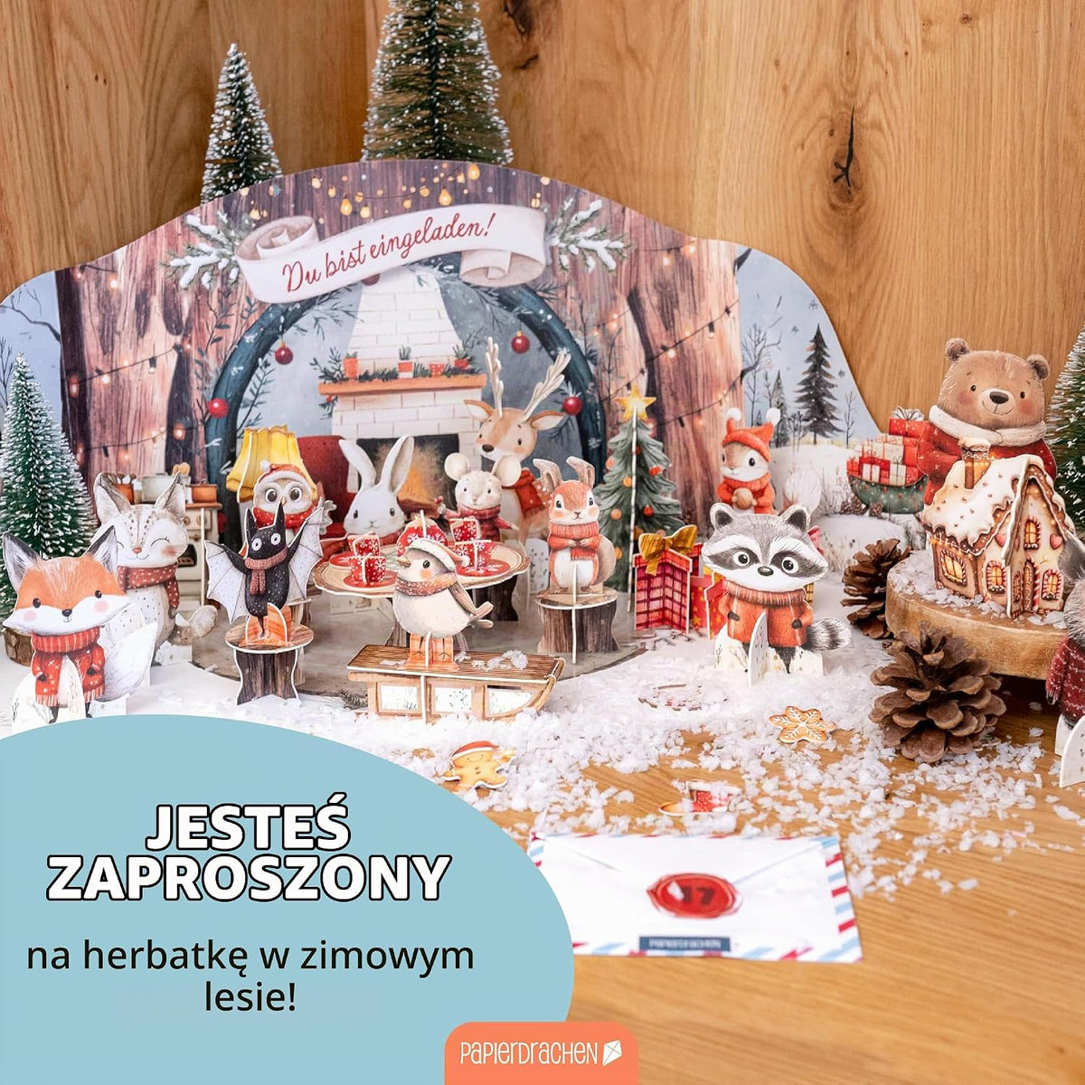 Papierdrachen Impreza na herbatę – zwierzęta leśne – kalendarz adwentowy