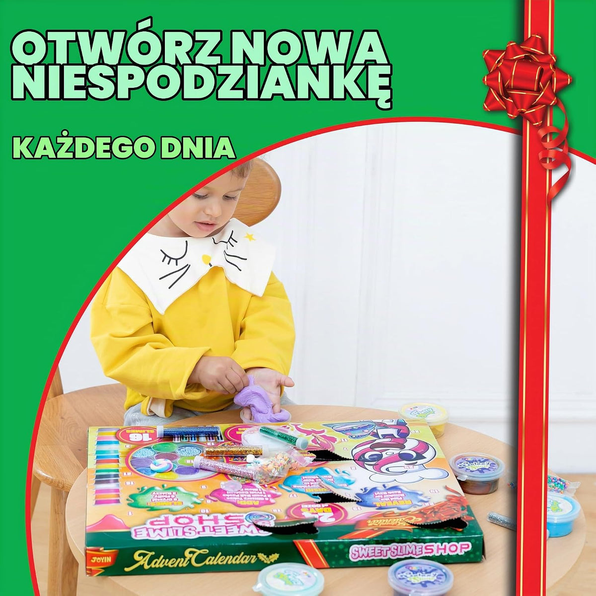 JOYIN JOYIN 24-dniowy świąteczny kalendarz adwentowy 2024, 16 szlamów DIY, kulki piankowe, plast