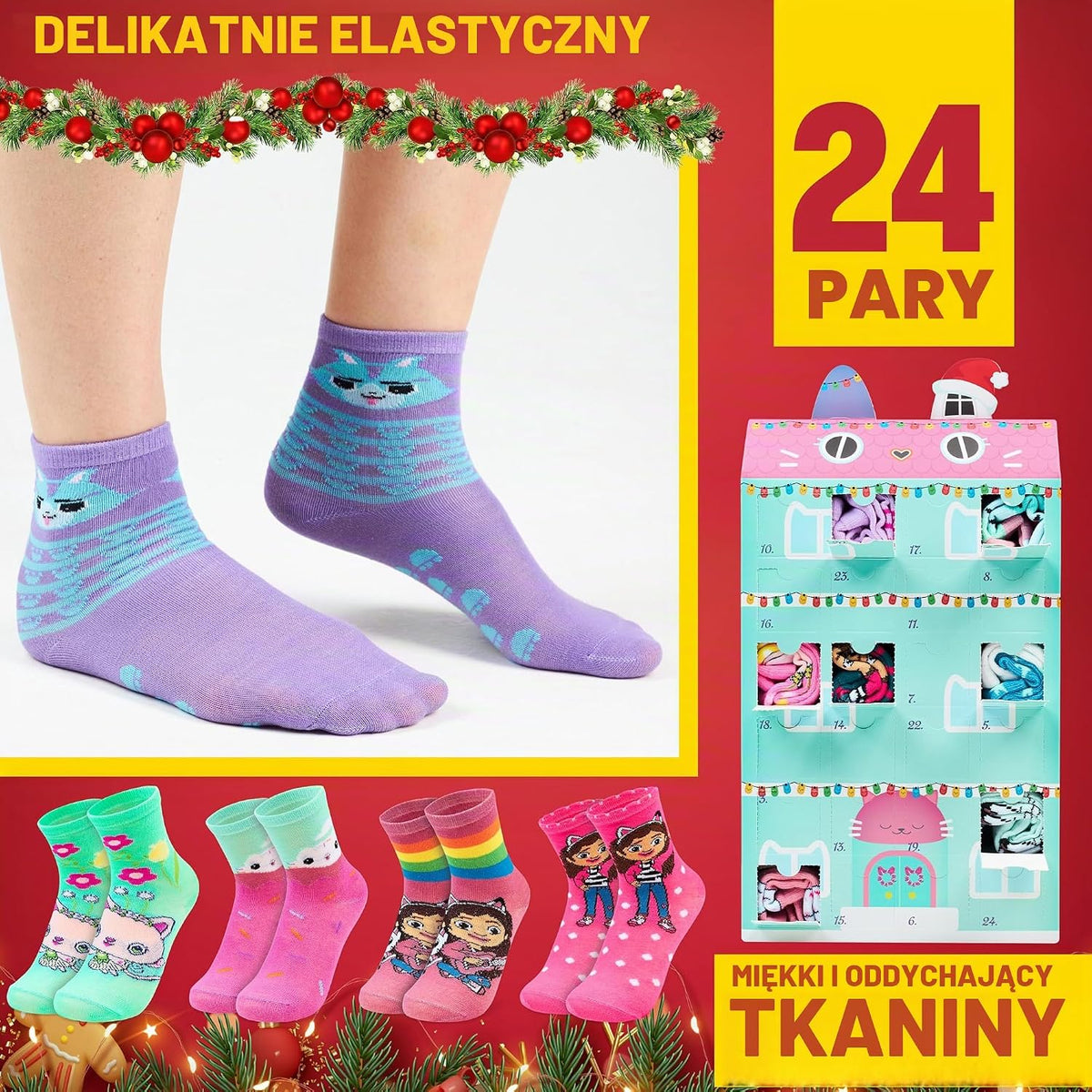 Kalendarz adwentowy skarpet Get Trend Gabby’s Dollhouse 2025 – 24 pary