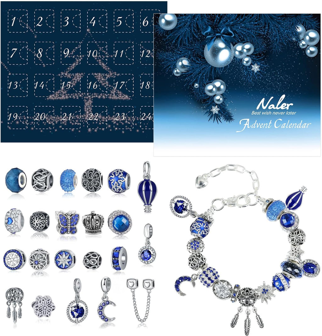 Naler 24-częściowy charms kalendarz adwentowy niebieska biżuteria