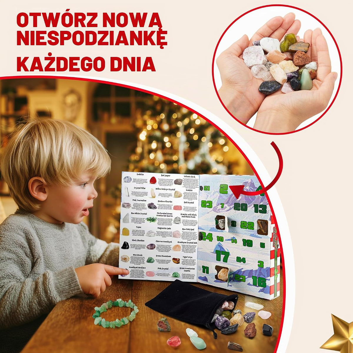 JOYIN 2025 Kalendarz adwentowy na Boże Narodzenie – kamienie