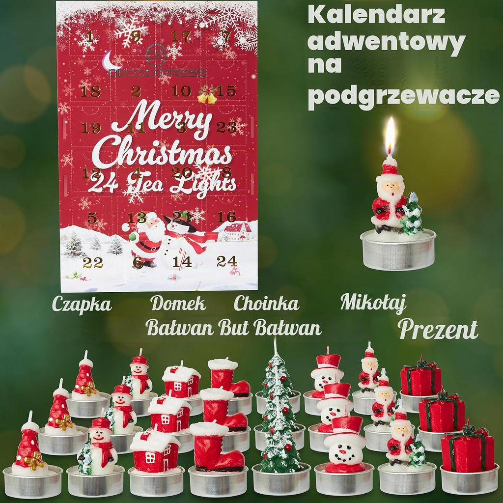 DECO EXPRESS Kalendarz adwentowy 2026 płaski podgrzewacz świeca