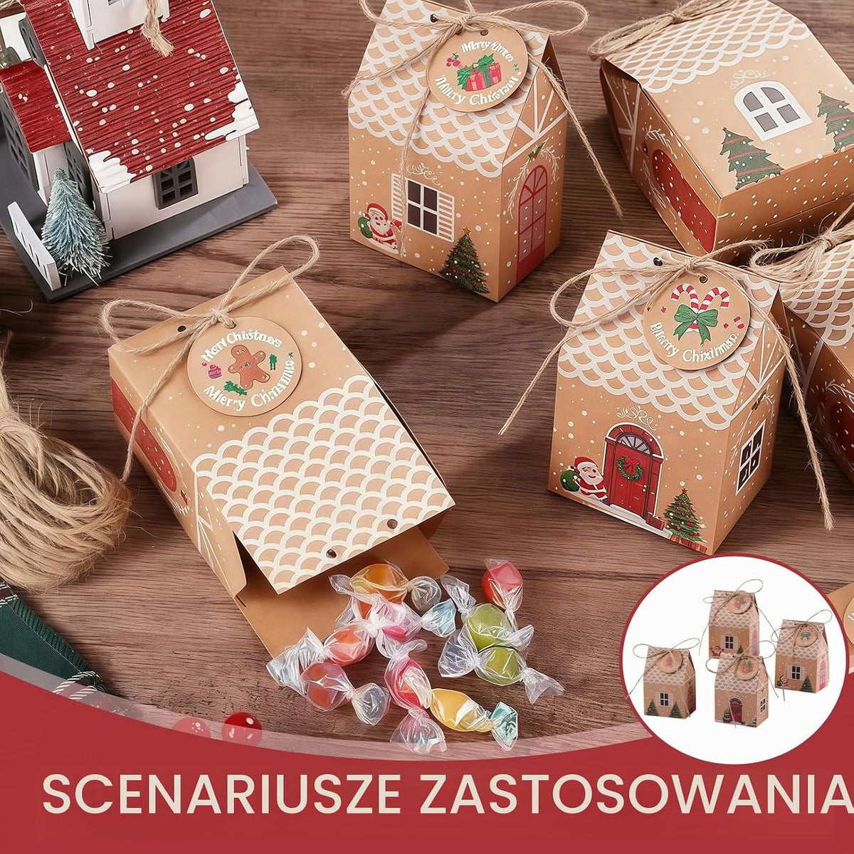 Zuahaly 24 składane – brązowe domki z naklejkami z liczbami – kalendarz