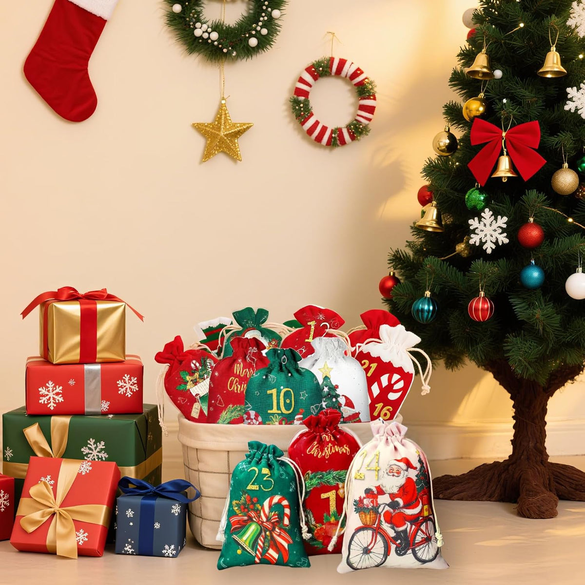 Beafaeur 24 szt. Kalendarz adwentowy do napełniania, z klipsem Lina konopna