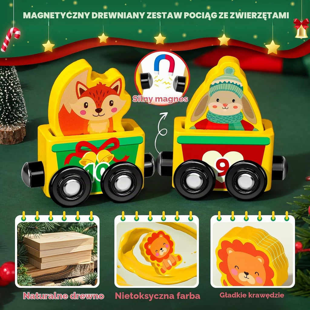 Vexyra Kalendarz adwentowy drewniany pociąg magnetyczny – 24 dni