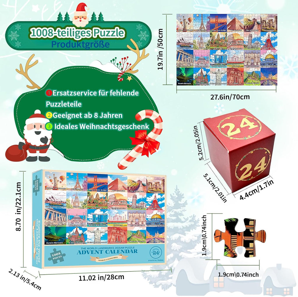 Kalendarz adwentowy puzzle – słynne budowle świata, 1008 elementów