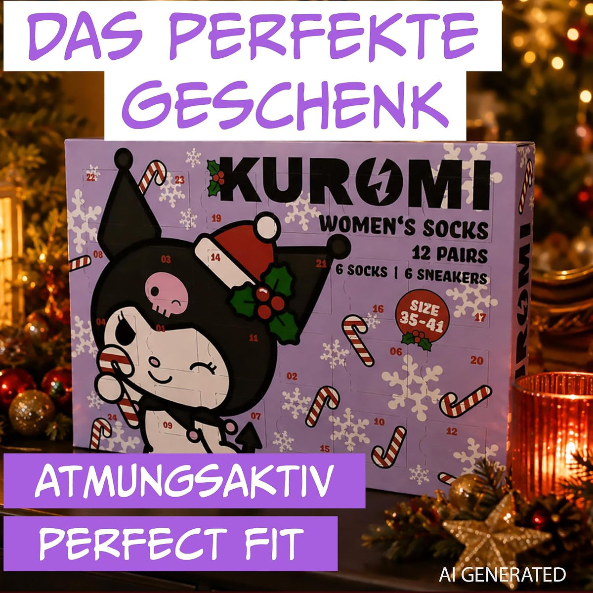 United Labels Hello Kitty Kuromi kalendarz adwentowy z 12 parami skarpet
